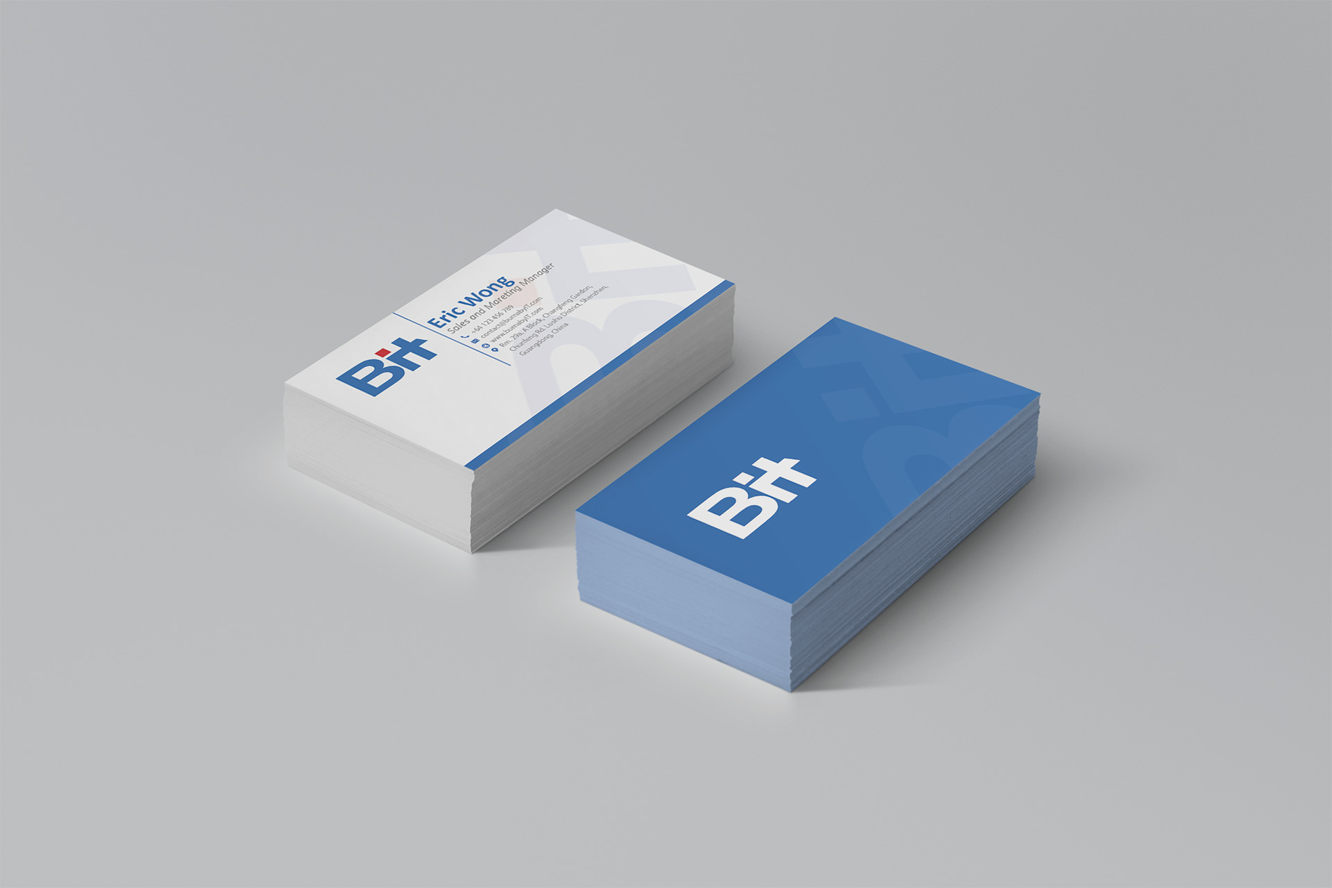 2 stacks of BiT name cards (front and back).